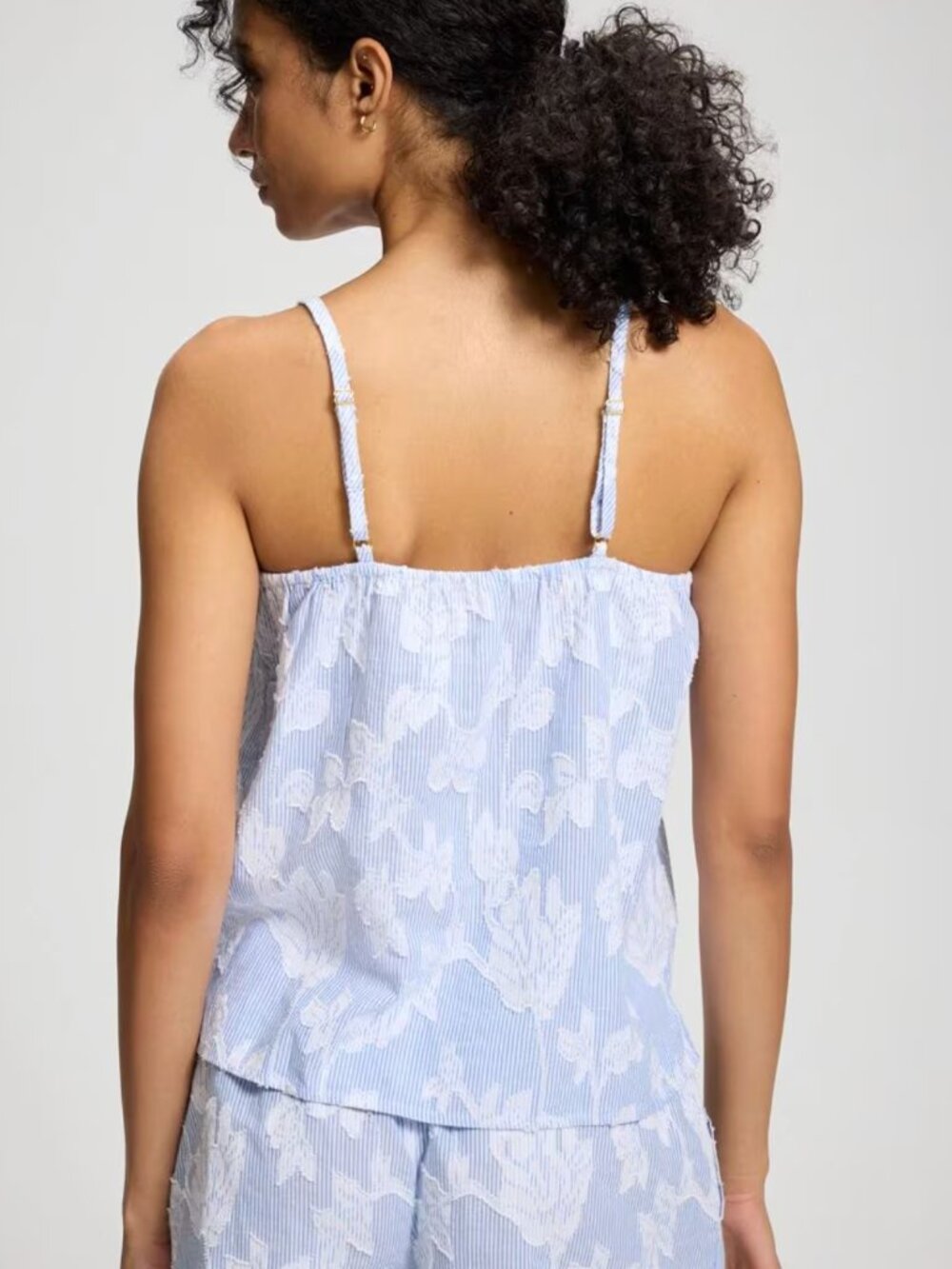 Soma Cotton Striped Floral Jacquard Pajama Cami Small Blue White New With Tags - Picture 2 of 15